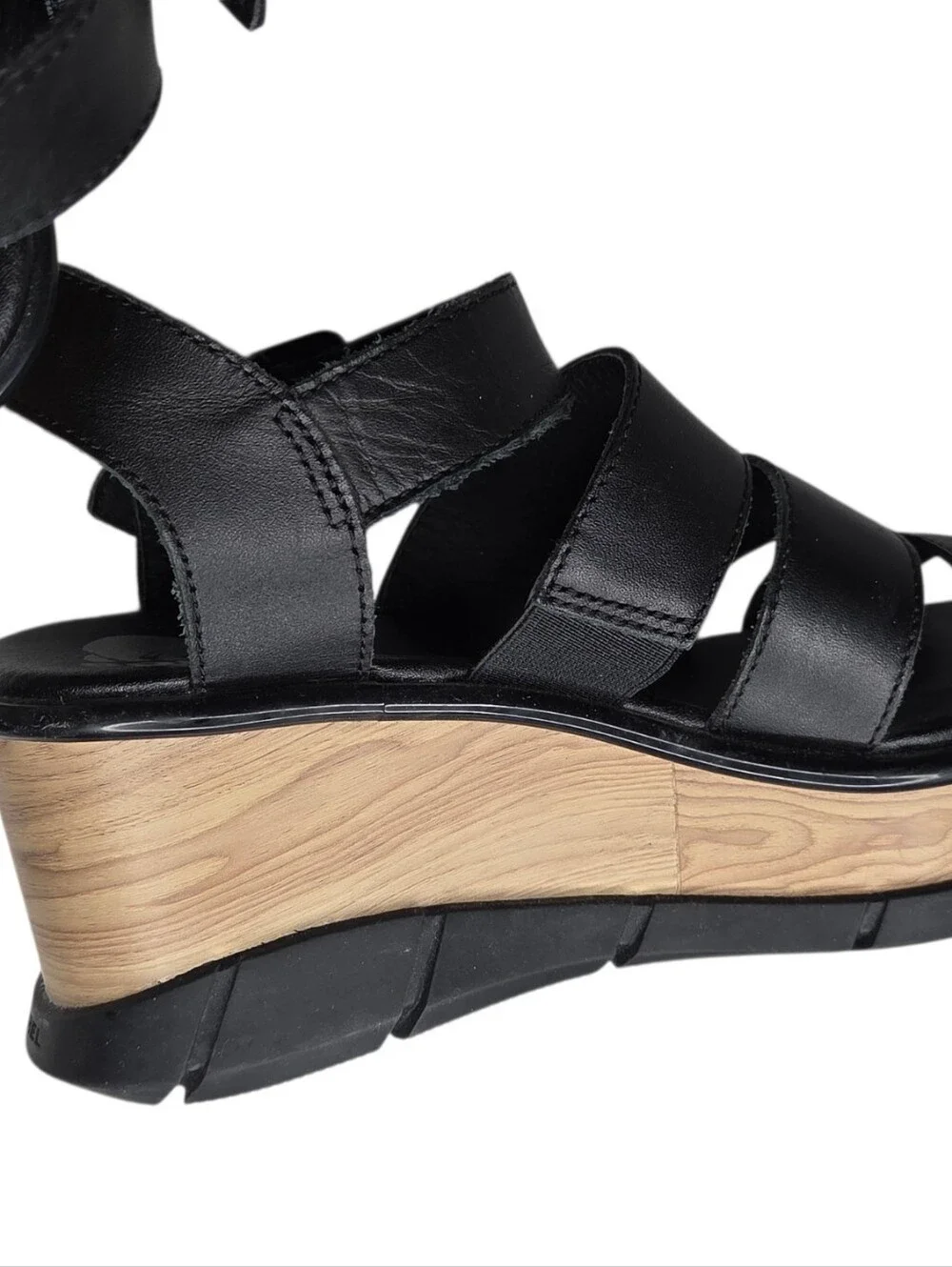 Sorel Women's Joanie III Ankle Strap Wedge Sandal Size 6 Black ￼